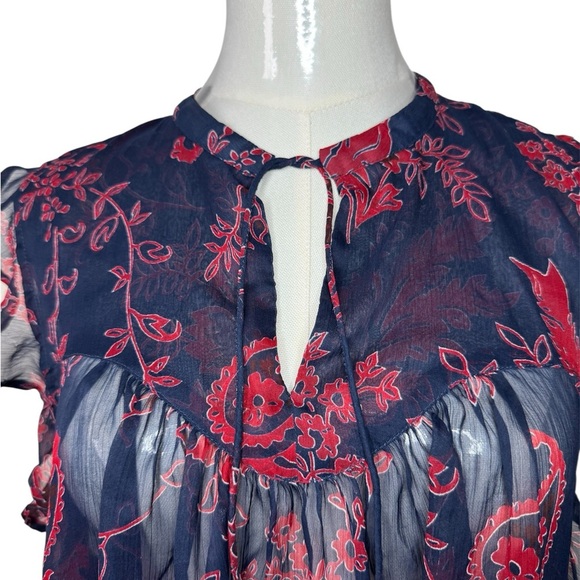 Lucky Brand Navy and Red Floral Blouse - Picture 2 of 8